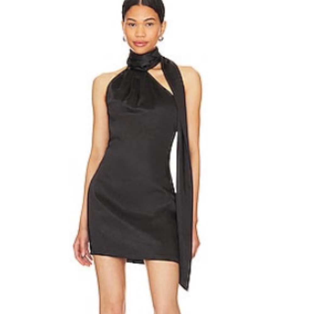 Super down wrap neck black mini dress